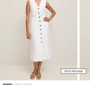 Ann Taylor White Sleeveless V-Neck Button-Front Midi Dress